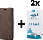 CaseMe Bookcase Pasjeshouder Hoesje Samsung Galaxy S21 FE Bruin - 2x Gratis Screen Protector - Telefoonhoesje - Smartphonehoesje