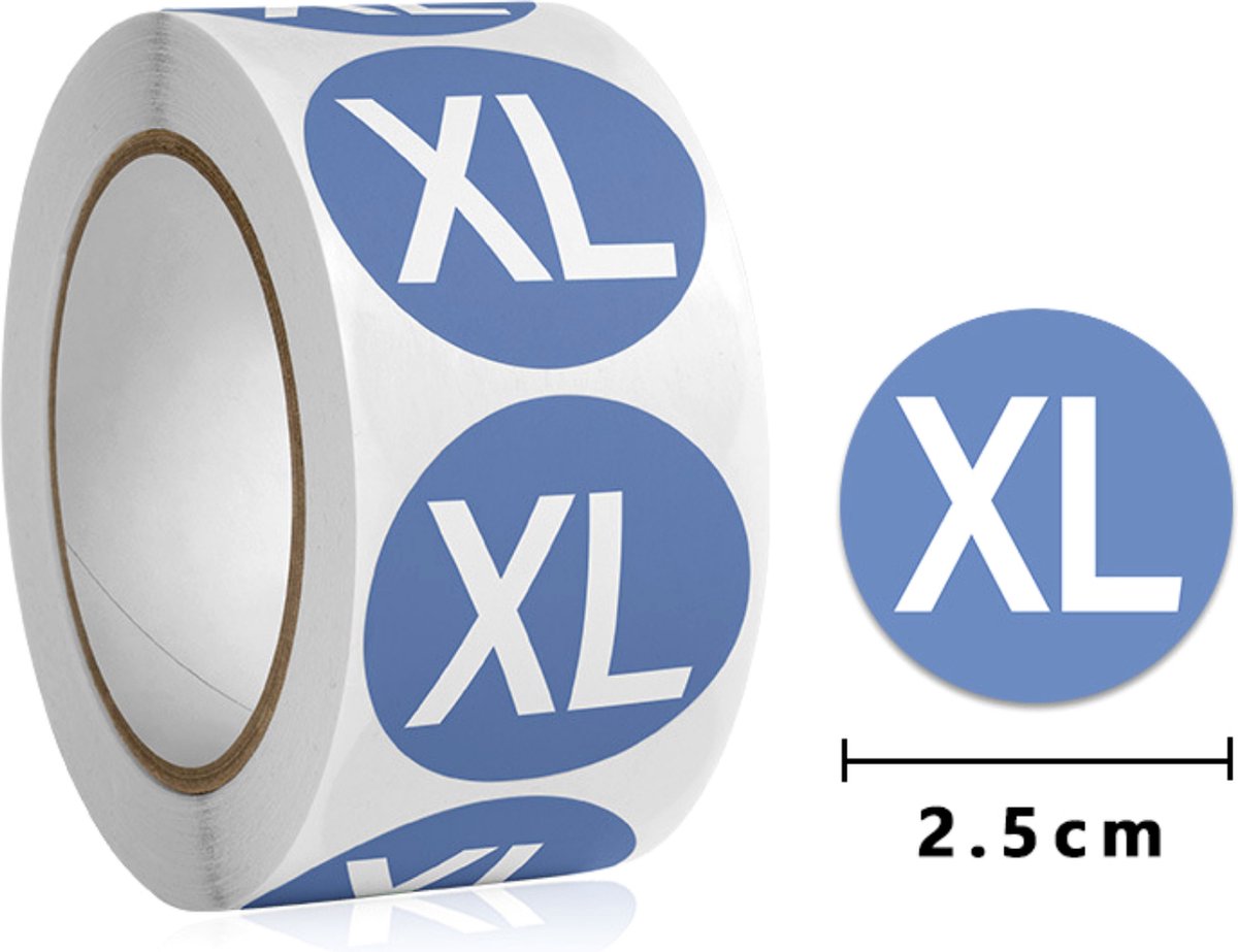 Kledingsmaten, kleurrijke zelfklevende etiketten, 2,5 cm diameter, ronde kledingmaten, stickers, 6 rollen, 3000 stuks, 6 maten (S, M, L, XL, XXL, XXXL