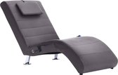 Furnibella – Massage Chaise Longue met Kussen Kunstleer Grijs Ligbed Ligstoel Stoel