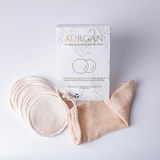 Aurgan herbruikbare hennep make up remover pads – 10 stuks – Make up verwijder pads – Hennep katoen – make up sponsje