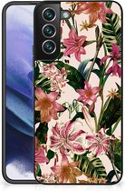 Leuk TPU Back Case Geschikt voor Samsung Galaxy S22 Pro Telefoon Hoesje met Zwarte rand Bloemen