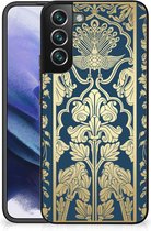 Hoesje Customize Geschikt voor Samsung Galaxy S22 Pro Back Cover Siliconen Hoesje met Zwarte rand Beige Flowers