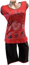 Dames pyjama set met 3 kwart broek 36-38 zwart/rood