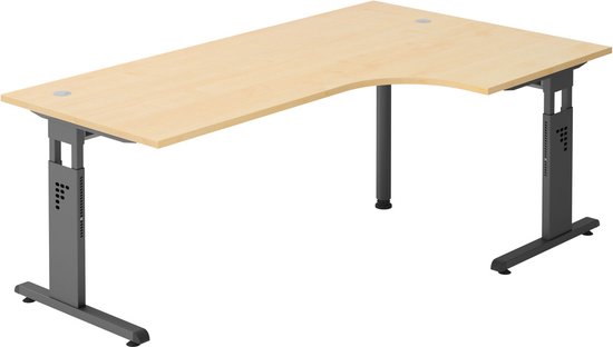 MEGA 82 G - Bois 200 x 120 Pied C Zwart Hauteur de table I Réglable en hauteur Esdoorn/ Zwart