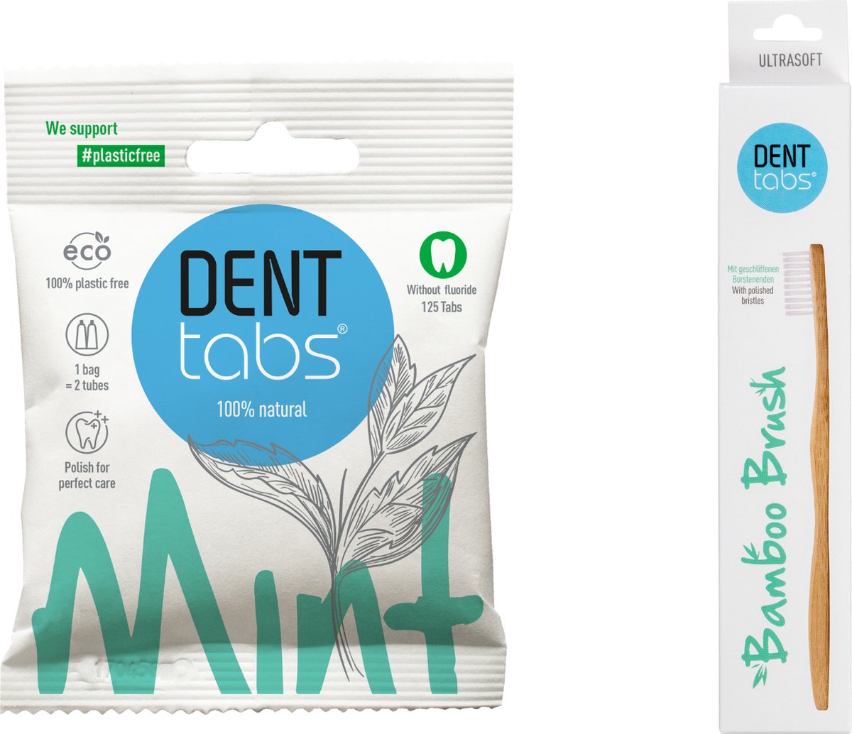 Goedkoopste Denttabs Volwassen Tandenborstel - Mint - Biologisch - Vegan - Plasticvrij