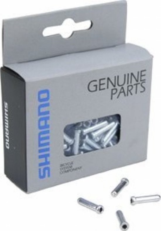 Shimano doosje met kabelhoedjes, 4 hoedjes liggen ernaast.