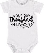 Baby Rompertje met tekst 'One boy a thousand feelings' |Korte mouw l | wit zwart | maat 50/56 | cadeau | Kraamcadeau | Kraamkado