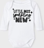 Baby Rompertje met tekst 'Little miss sparkle new' | Lange mouw l | wit zwart | maat 62/68 | cadeau | Kraamcadeau | Kraamkado