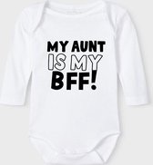 Baby Rompertje met tekst 'My aunt is my bff' |Lange mouw l | wit zwart | maat 50/56 | cadeau | Kraamcadeau | Kraamkado
