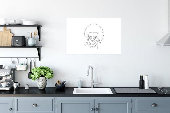 Femme art Line avec AFRO un papier d'affiche de fond blanc 90x60 cm - impression photo sur l' affiche (décoration murale salon / chambre à coucher)