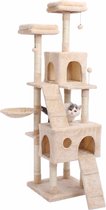 Luxe Houten Krabpaal voor Katten - Kattenboom - Speelhuis Voor Katten - Klimboom van Hout en Sisal Touw - Kattenspeelgoed/Kattenmand - Beige 176 cm