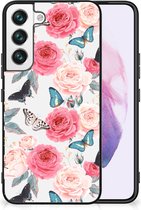 Telefoontas Geschikt voor Samsung Galaxy S22 Smartphone Hoesje met Zwarte rand Butterfly Roses