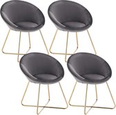 Furnibella-et van 4 eetkamerstoelen, keukenstoel, gestoffeerde stoel, designstoel, met zitting van fluweel, frame van metaal, donkergrijs, 4 stuks