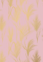 Inpakpapier Cadeaupapier Roze Pink Grass Gold- Breedte 30 cm - 100m lang