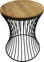 Lisa: Salontafel - koffietafel - bijzettafel – lage tafel – woonkamer tafel rond met zwart stalen frame (Ø 6/8mm) en massief eiken blad (rustiek). Ø 40cm h: 50cm. Hoogwaardige kwal