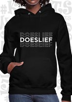 DOESLIEF dames hoodie – Zwart - Maat S - Lange mouwen - Met capuchon en steekzakken - Normale Pasvorm - Grappige teksten | Designs - Original Kwoots - Humor - Trui - Sweater - Doe