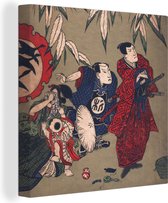 Tableau sur Toile Dessin Vintage d'un Samurai Japonais - 50x50 cm - Décoration murale