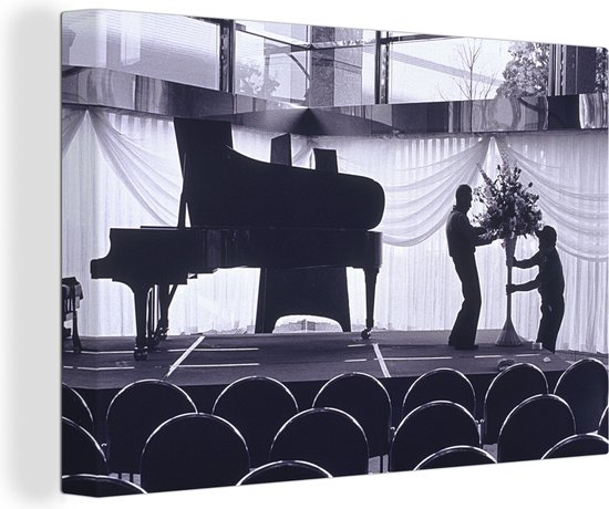 Tableau sur toile L'intérieur de la salle de concert Asahi au Japon en noir et blanc - 60x40 cm - Décoration murale