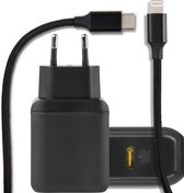 Oplaadstekker 25W USB-C Power Oplader met Kabel - Geschikt voor Apple iPad, iPhone met Lightning USB C Kabel - 3 Meter - Snellader - Zwart - USB C Lader