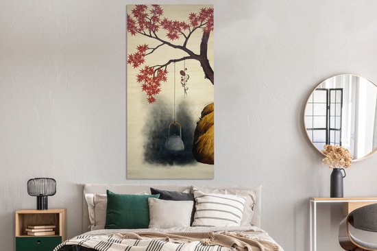 Tableau sur Toile Esdoorn en Automne - Peinture de Shibata Zeshin - 80x160 cm - Décoration murale