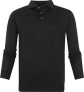 Suitable - Prestige Merino Anton Long Sleeve Polo Zwart - XL - Modern-fit