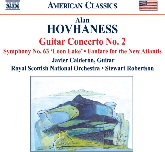 Alan Hovhaness Guitar Concerto No. 2, Symphony No. 63 'Loon Lake', Fanfare for the New Atlantis. Abstracte kunst met berg en potten.