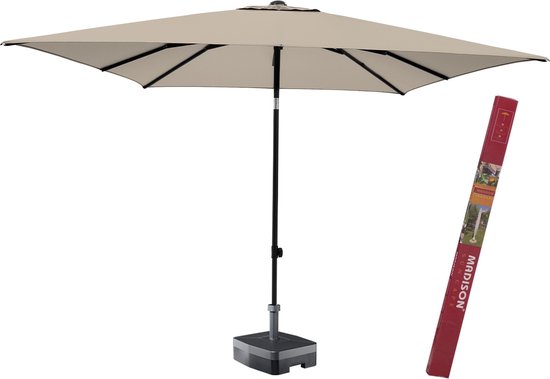 Rechthoekige parasol met voet en hoes | Kantelbare parasol Madison Corsica  | bol.com