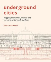 Boek 'Underground Cities' met rode tekst en een tekening van een gebouw en ondergrondse structuren.