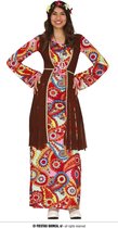 Guirca - Hippie Kostuum - Maxi Dress Hippe Hippie - Vrouw - bruin,multicolor - Maat 38-40 - Carnavalskleding - Verkleedkleding