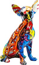 Graffiti Art - Decoratief beeld - Kleurrijke Chihuahua - 26cm