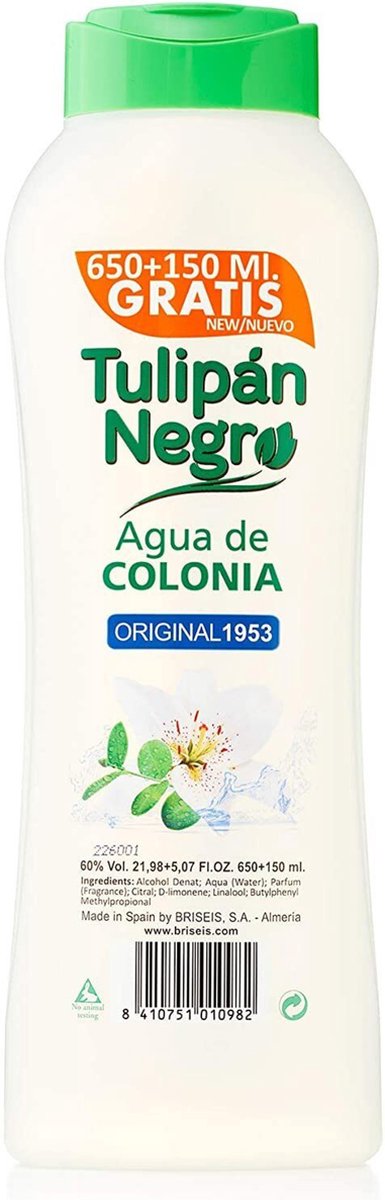Tulipan Negro - Agua de Colonia Original /Eau de cologne - Original 1953/ Vegan- 800ml