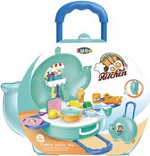 LuxuryLiving - Speelkeuken - Keukenset - Kookset - Pannenset voor kinderen - met Accessoires - Trolley - turquoise/blauw -27-delig