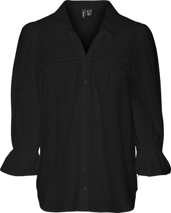 VERO MODA Damen Bluse Aus Kunstleder – Langarm-Shirt Mit Knopfleiste, Regelmäßige Passform
