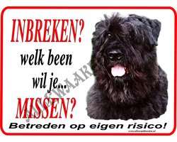 Bouvier 114... (formaat:15x20cm)...(ondergrond wit)...(Inbreken?...welk been wil je missen!)..(opdr.:Rood/Zwart+full color afb.)...Gratis verzending!