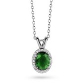 Velini jewels -P3045GR-925 Zilver Ketting + Hanger-Gerodineerd-Emerald groen glazen steen met witte Cubic Zirkonia-45+5cm verlengstuk