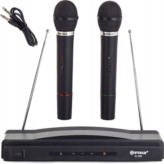 Karaoke set met 2 draadloze microfoons en receiver Zwart