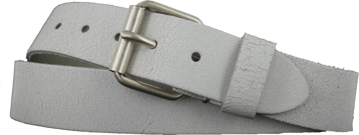Leren Dames/Heren Riem Vintage Look | 4cm breed | Riemmaat: 105cm (totale lengte: 120cm) | 100% echt leer | Nikkelvrije gesp | Kleur: wit