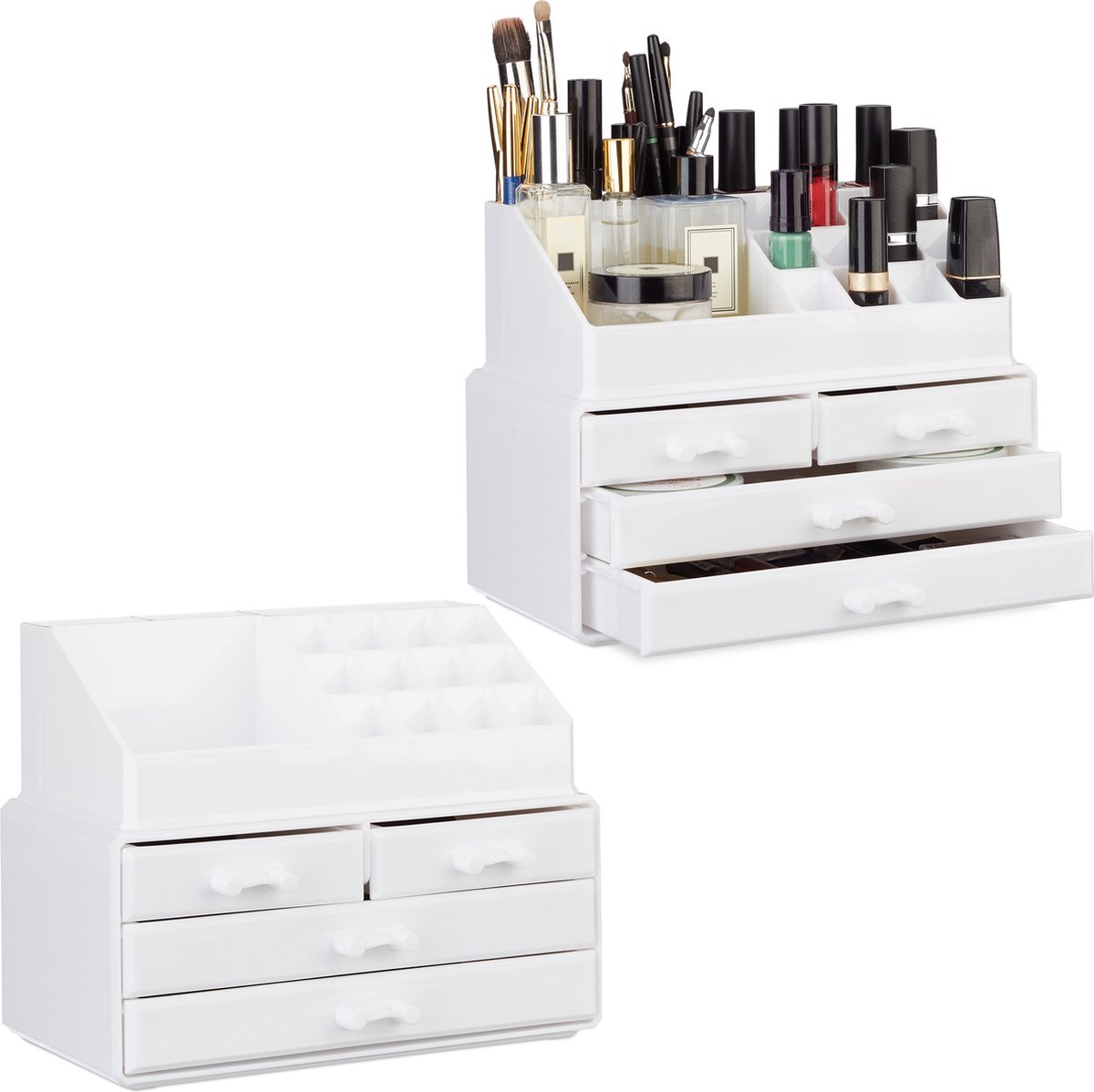 Goedkoopste 2x make-up organizer - tweedelig - cosmetica opbergdoos - lippenstift houder