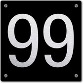 Huisnummerbord - huisnummer 99 - zwart - 12 x 12 cm - rvs look - schroeven - naambordje - nummerbord  - voordeur