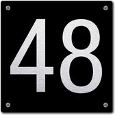 Huisnummerbord - huisnummer 48 - zwart - 12 x 12 cm - rvs look - schroeven - naambordje - nummerbord - voordeur