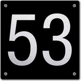 Huisnummerbord - huisnummer 53 - zwart - 12 x 12 cm - rvs look - schroeven - naambordje - nummerbord  - voordeur