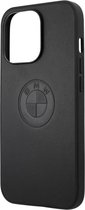 BMW Embossed Logo Leather Back Cover - Apple iPhone 13 Pro (6.1") - Zwart