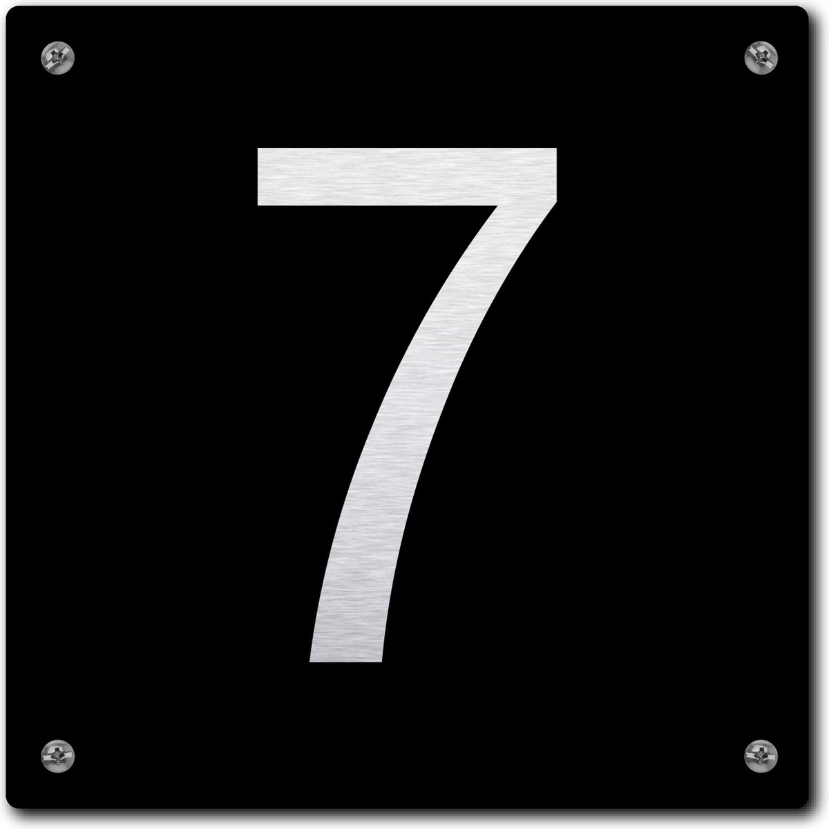 Huisnummerbord - huisnummer 7 - zwart - 12 x 12 cm - rvs look - schroeven - naambordje - nummerbord - voordeur