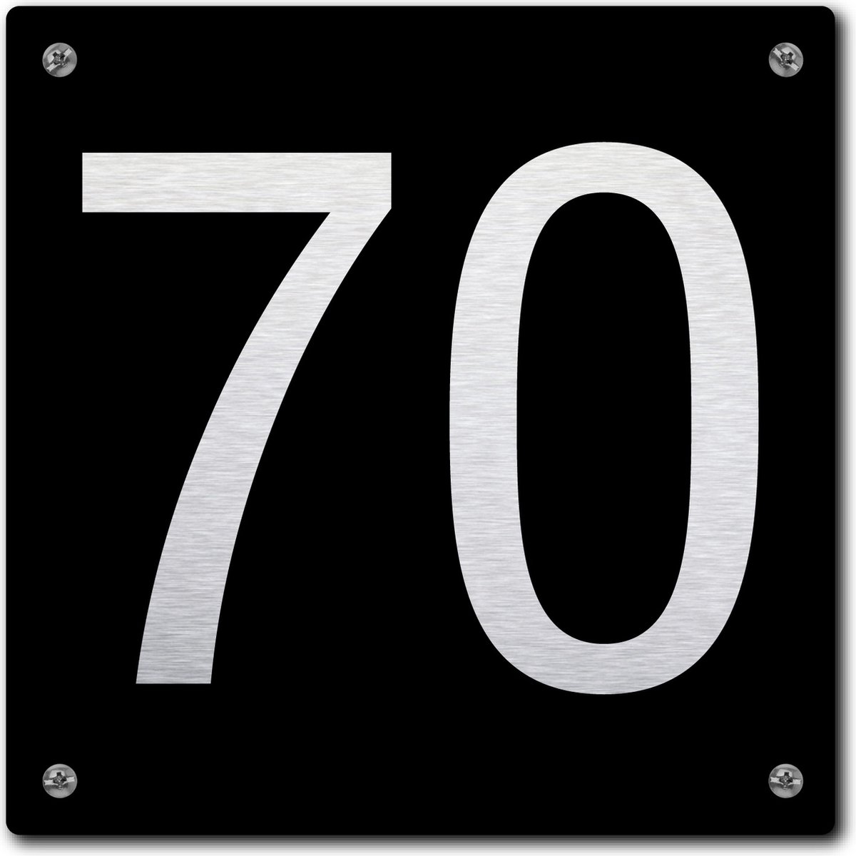 Huisnummerbord - huisnummer 70 - zwart - 12 x 12 cm - rvs look - schroeven - naambordje - nummerbord - voordeur