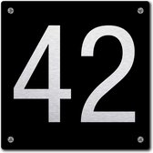 Huisnummerbord - huisnummer 42 - zwart - 12 x 12 cm - rvs look - schroeven - naambordje - nummerbord  - voordeur