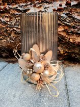 Ribbed Vase  - Grey -  Ø12 x 20,50 cm - Glas - Handwerken- Vaas voor bloemen - Bloemen - Decoratie -Cadeau