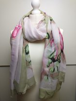 Lange dames sjaal Dalida bloemenmotief groen roze zwart geel wit cerise bruin