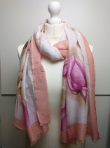 Lange dames sjaal Dalida bloemenmotief roze paars wit bruin groen