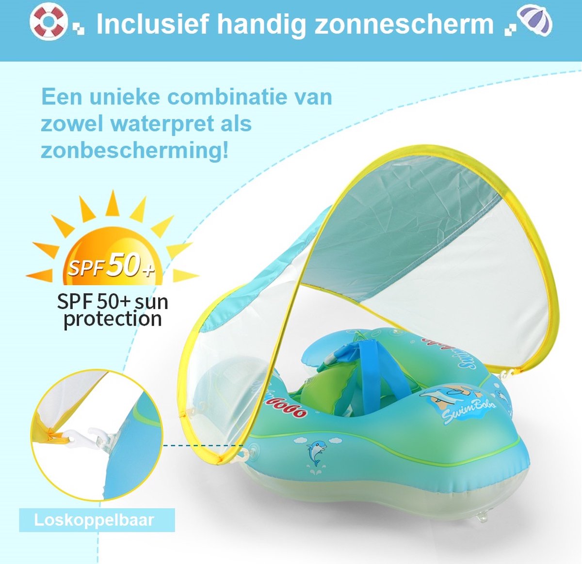Peuterbad Float Opblaasbare Auto Baby Zwem Dobber Met Verstelbare Zonneluifel Veiligheidszitje Zwembad Speelgoed Voor Kinderen 1 4 Jaar Oud