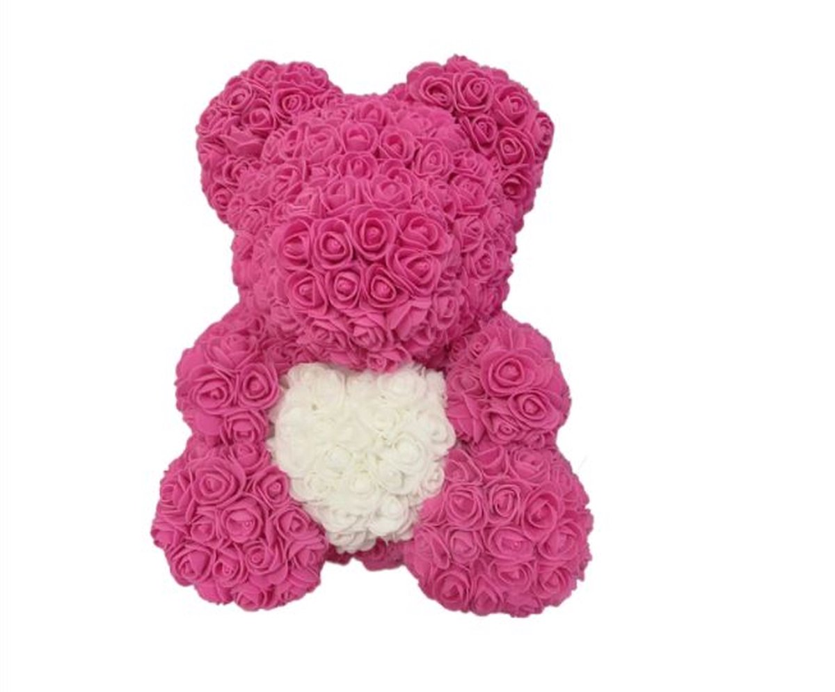Rozen beer XL | 40cm | liefde | valentijns cadeau | moederdag | kunstrozen | roze met wit buikje